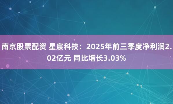 南京股票配资 星宸科技：2025年前三季度净利润2.02亿元 同比增长3.03%